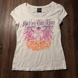 Harley‎ Davidson Aspen Valley Eagle Graphic Tee White T-Shirt Women's L